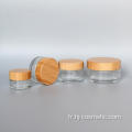 Pots cosmétiques en verre 50g avec le couvercle en bambou bouteilles / pots cosmétiques en bambou environnementaux